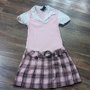 Basic Editions Dress Pink and White with Plaid Skirt (7/8)